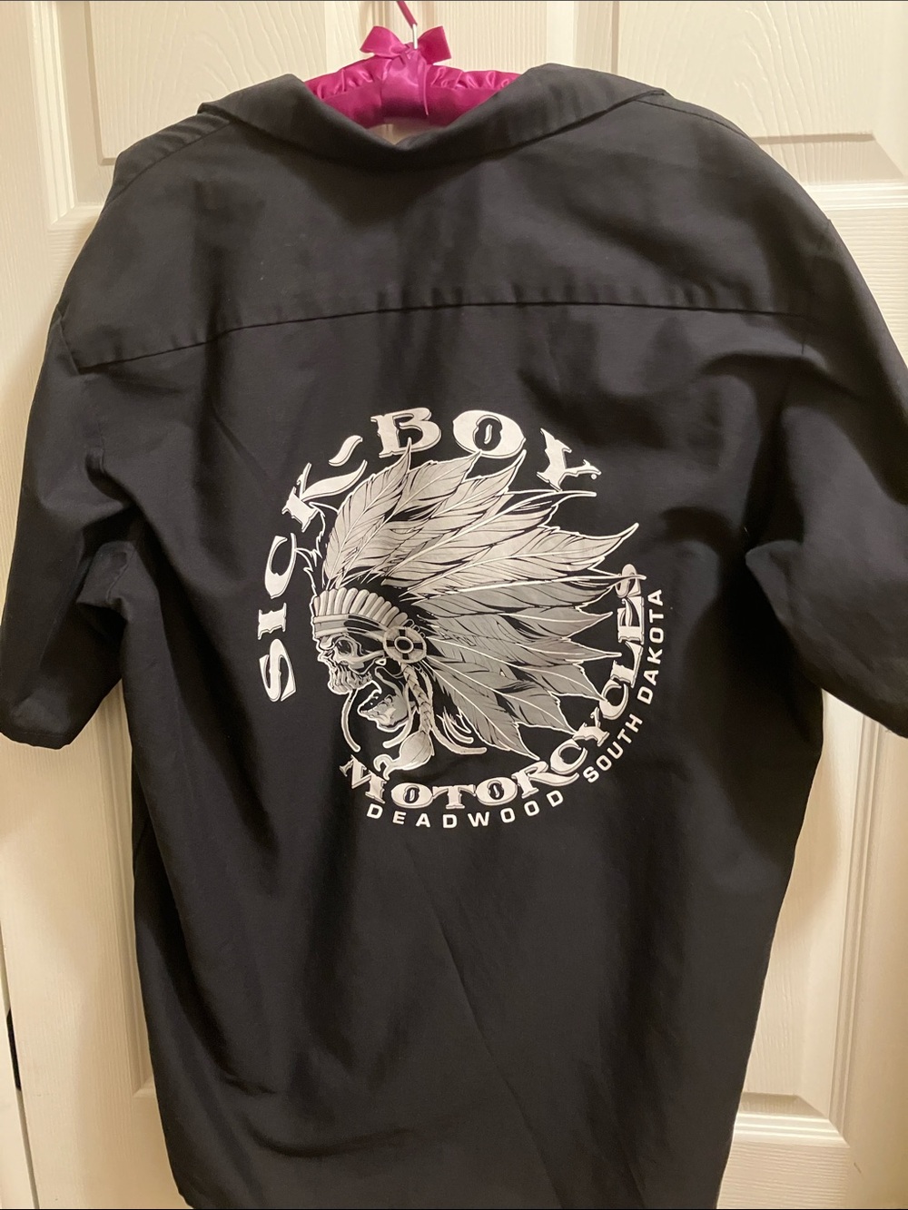 Black Short-Sleeve Button-Down Shirt with White Graphic